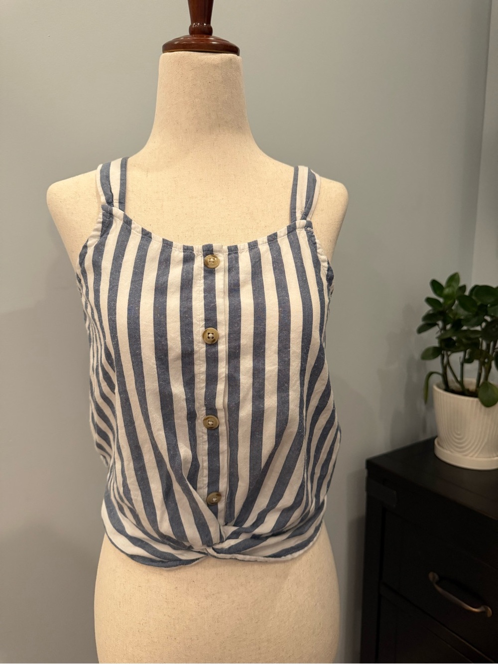 Abercrombie Kids Girls 11/12 Blue White Striped Button Front Tank Top